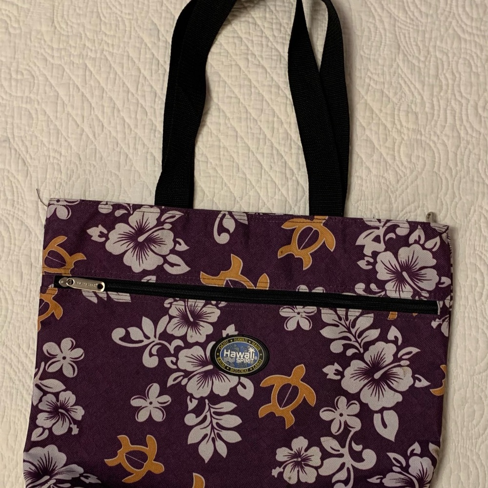 Hawaii Spirit Purple Floral Sea Turtle Tote Bag